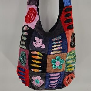 Colorful Canvas Hobo Crossbody Bag Quilted Kantha Style Funky Designs